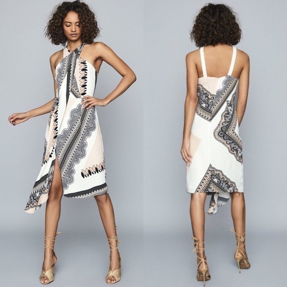 REISS HOPE BANDANA SCARF PRINT STRAPPY BACK CRISS CROSS HALTER DRESS - Picture 1 of 16